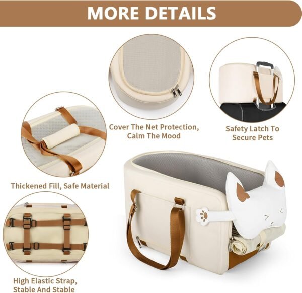 Center Console Dog Car Seat,Small Dog Car Booster Seat for Puppy with Safe Protection Hooks Adjustable Straps and Neck Pillow,15 Lbs - Image 8