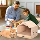Cat Beds for Indoor Cats -Cat House for Small Cats Or Dogs,Removable Cushion with Collapsible and Foldable Puppy Pet Beds，3 Folding Methods for Indoor Outdoors (Blue)