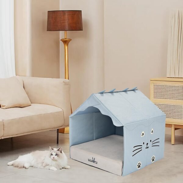 Cat Beds for Indoor Cats -Cat House for Small Cats Or Dogs,Removable Cushion with Collapsible and Foldable Puppy Pet Beds，3 Folding Methods for Indoor Outdoors (Blue) - Image 3