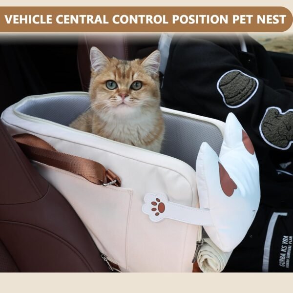 Center Console Dog Car Seat,Small Dog Car Booster Seat for Puppy with Safe Protection Hooks Adjustable Straps and Neck Pillow,15 Lbs - Image 4