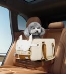 Center Console Dog Car Seat,Small Dog Car Booster Seat for Puppy with Safe Protection Hooks Adjustable Straps and Neck Pillow,15 Lbs