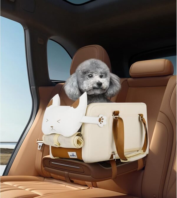 Center Console Dog Car Seat,Small Dog Car Booster Seat for Puppy with Safe Protection Hooks Adjustable Straps and Neck Pillow,15 Lbs - Image 2