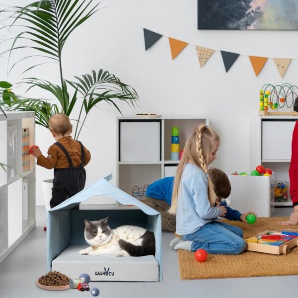 Cat Beds for Indoor Cats -Cat House for Small Cats Or Dogs,Removable Cushion with Collapsible and Foldable Puppy Pet Beds，3 Folding Methods for Indoor Outdoors (Blue) - Image 4