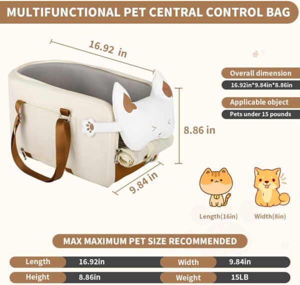 Center Console Dog Car Seat,Small Dog Car Booster Seat for Puppy with Safe Protection Hooks Adjustable Straps and Neck Pillow,15 Lbs - Image 9